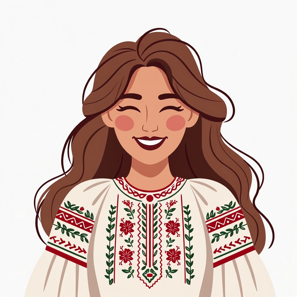 Smiling woman in embroidered blouse Smiling woman in embroidered blouse