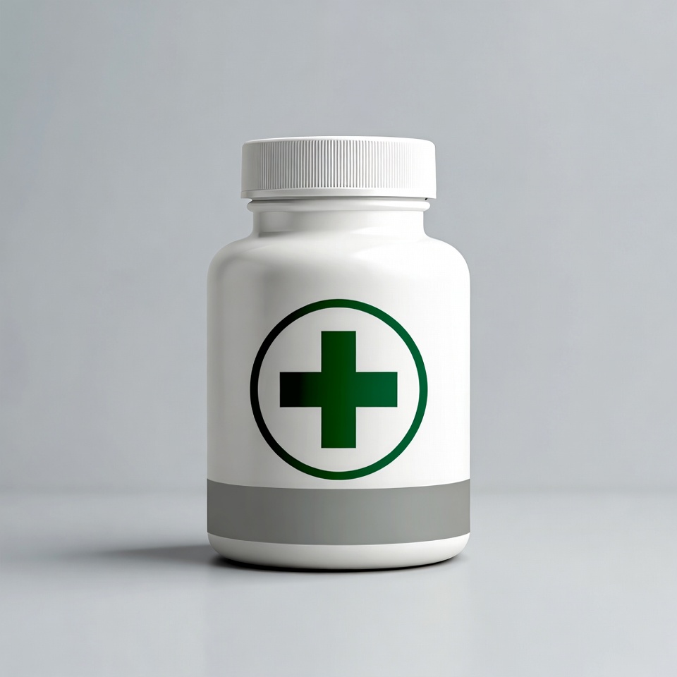White medicine bottle with green cross White medicine bottle with green cross