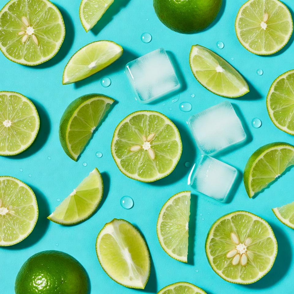 Fresh lime slices with ice cubes Fresh lime slices with ice cubes