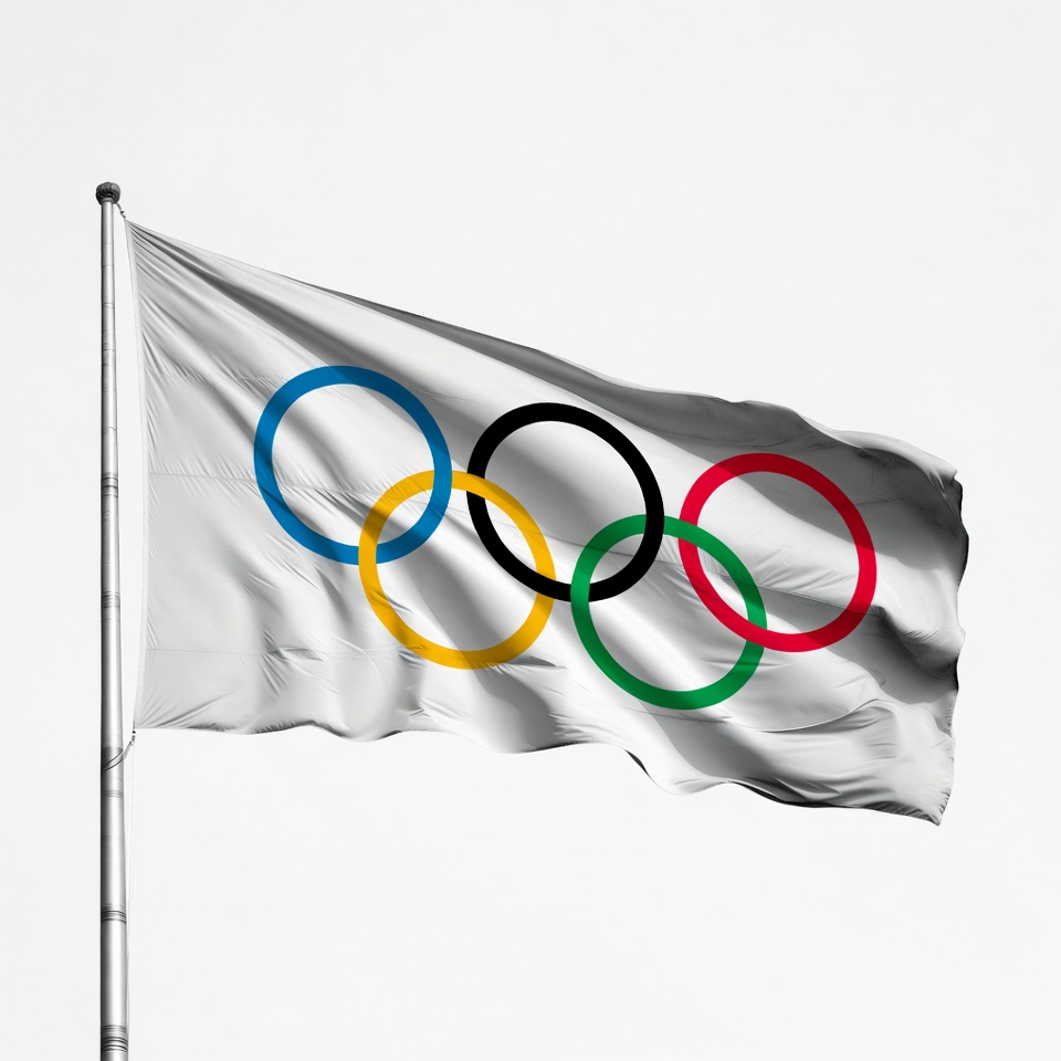 Olympic Flag Waving on Pole Olympic Flag Waving on Pole