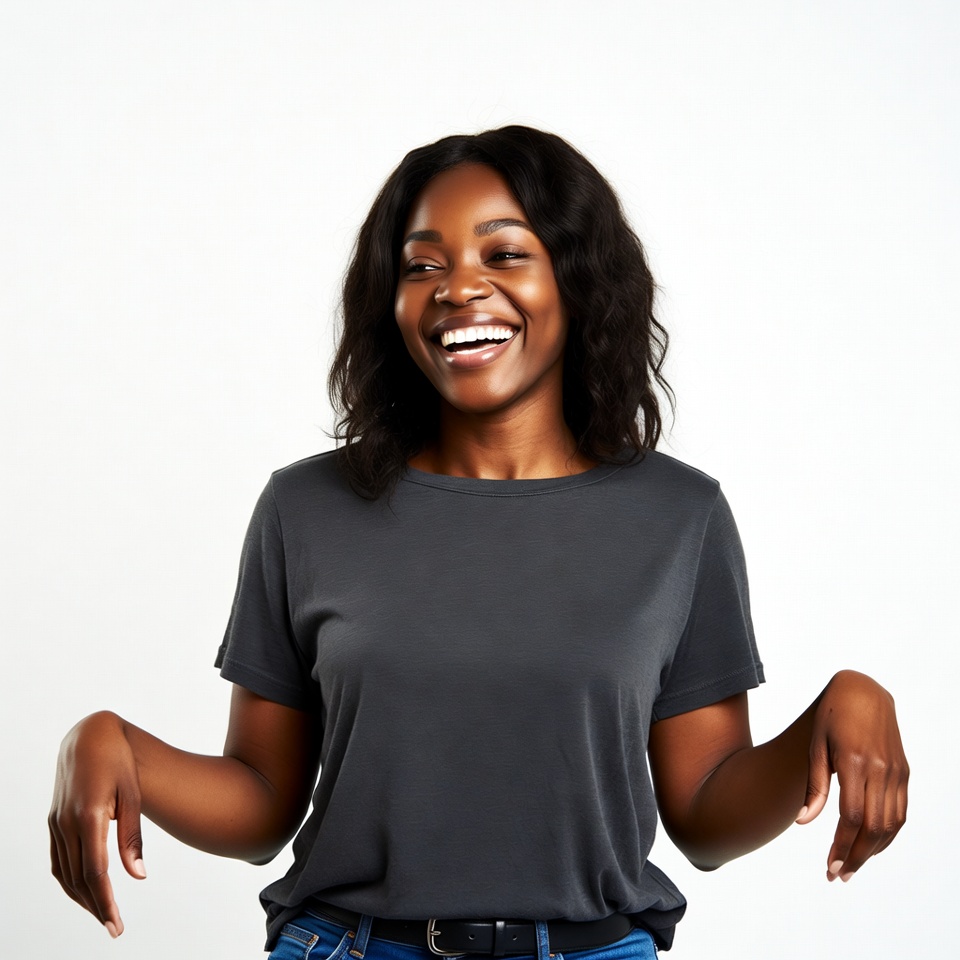 African-American woman smiling with arms outstretched African-American woman smiling with arms outstretched