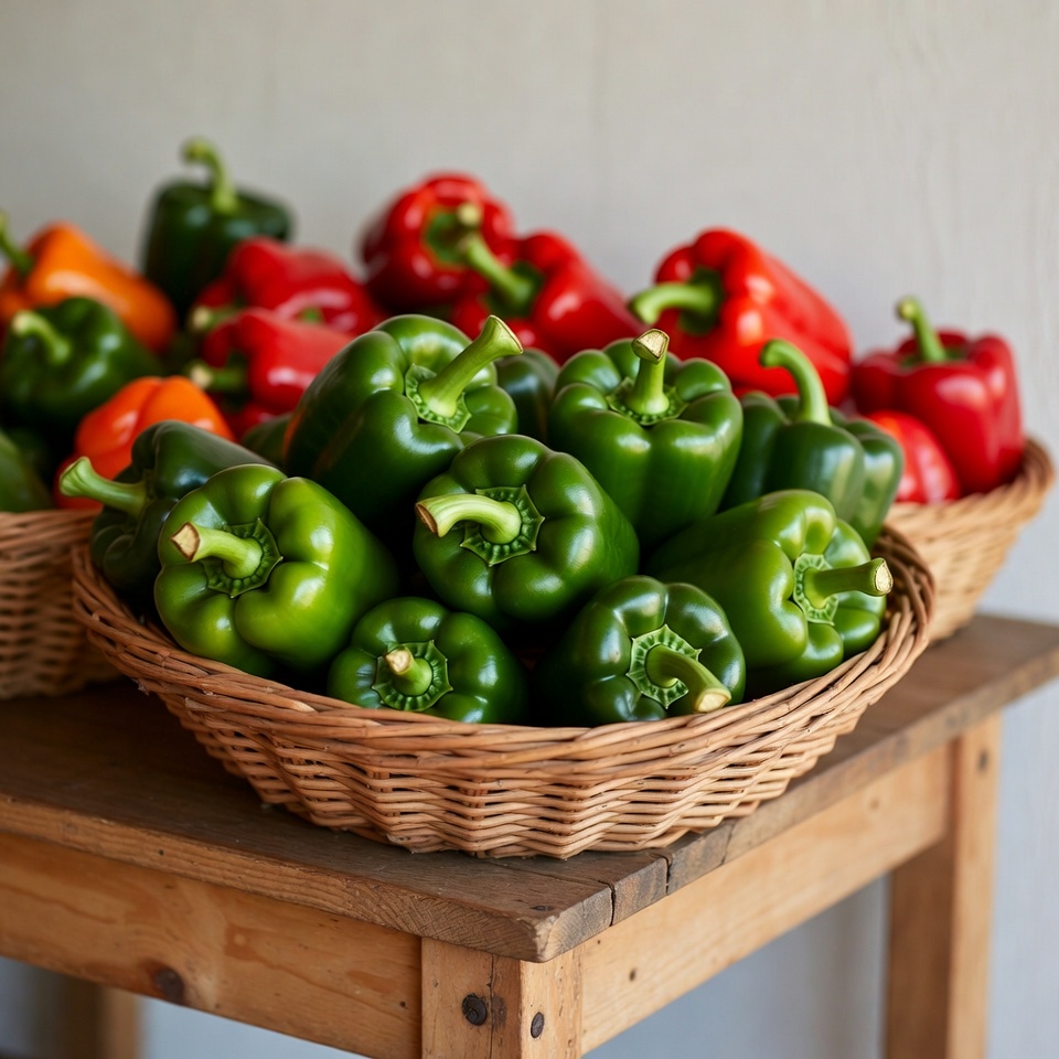 Colorful Bell Peppers in Baskets Colorful Bell Peppers in Baskets