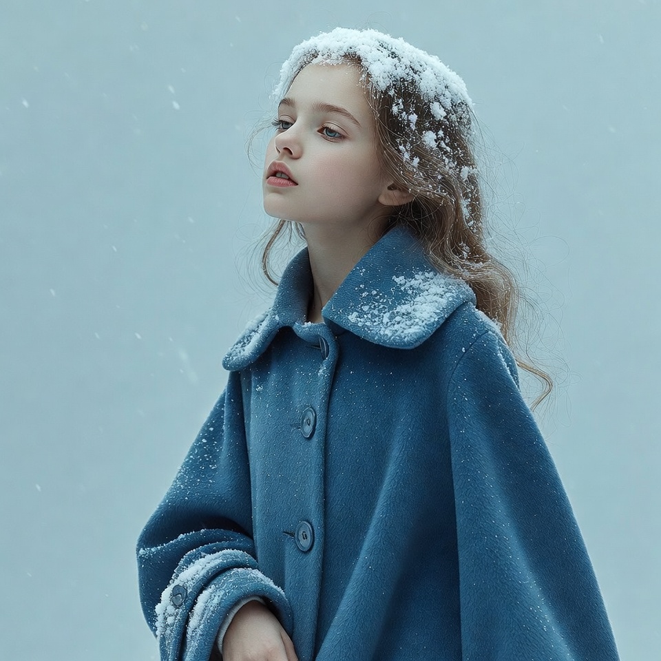 Girl with snow-covered hair in blue coat Girl with snow-covered hair in blue coat