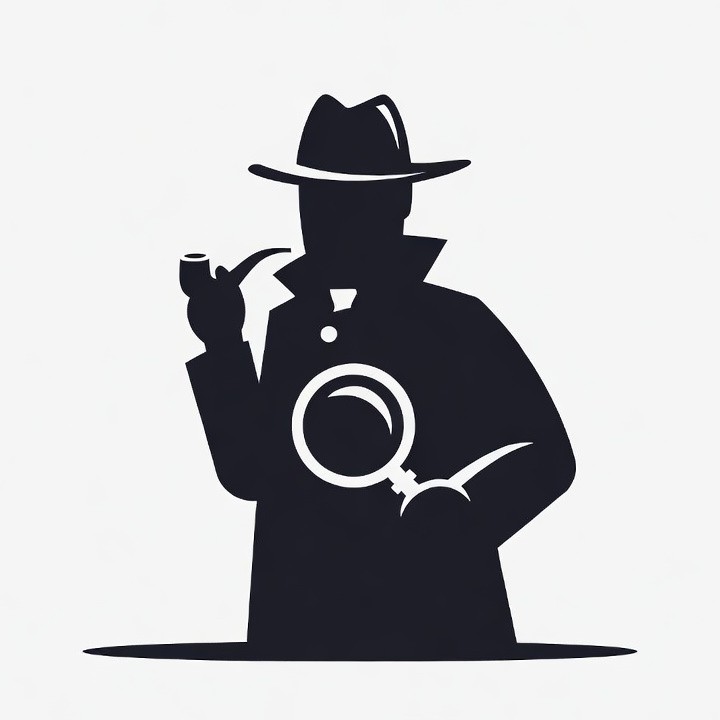 Silhouette detective holding magnifying glass Silhouette detective holding magnifying glass