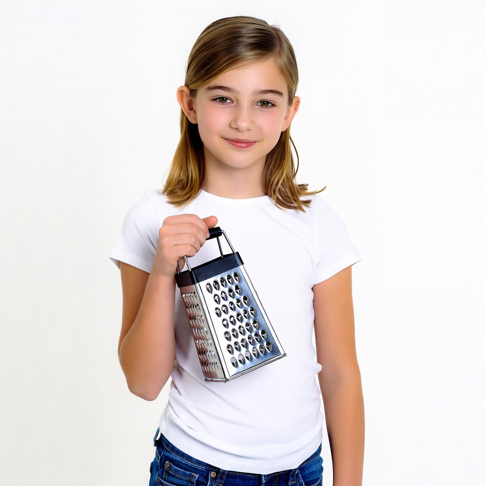Girl holding cheese grater Girl holding cheese grater