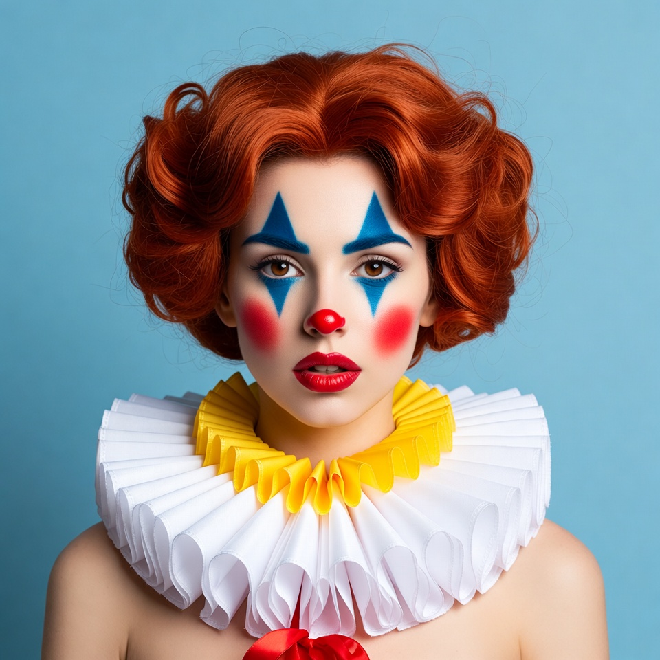 Woman in red-haired clown makeup Woman in red-haired clown makeup
