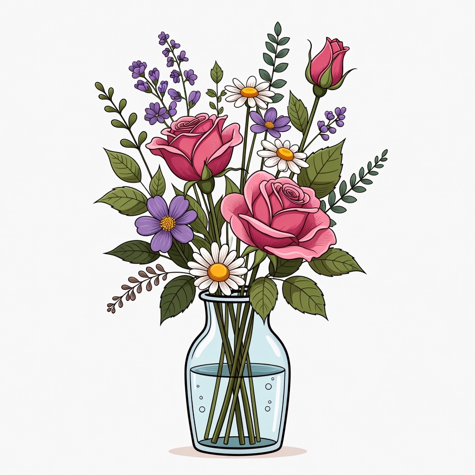 Colorful Flowers in Glass Vase Colorful Flowers in Glass Vase