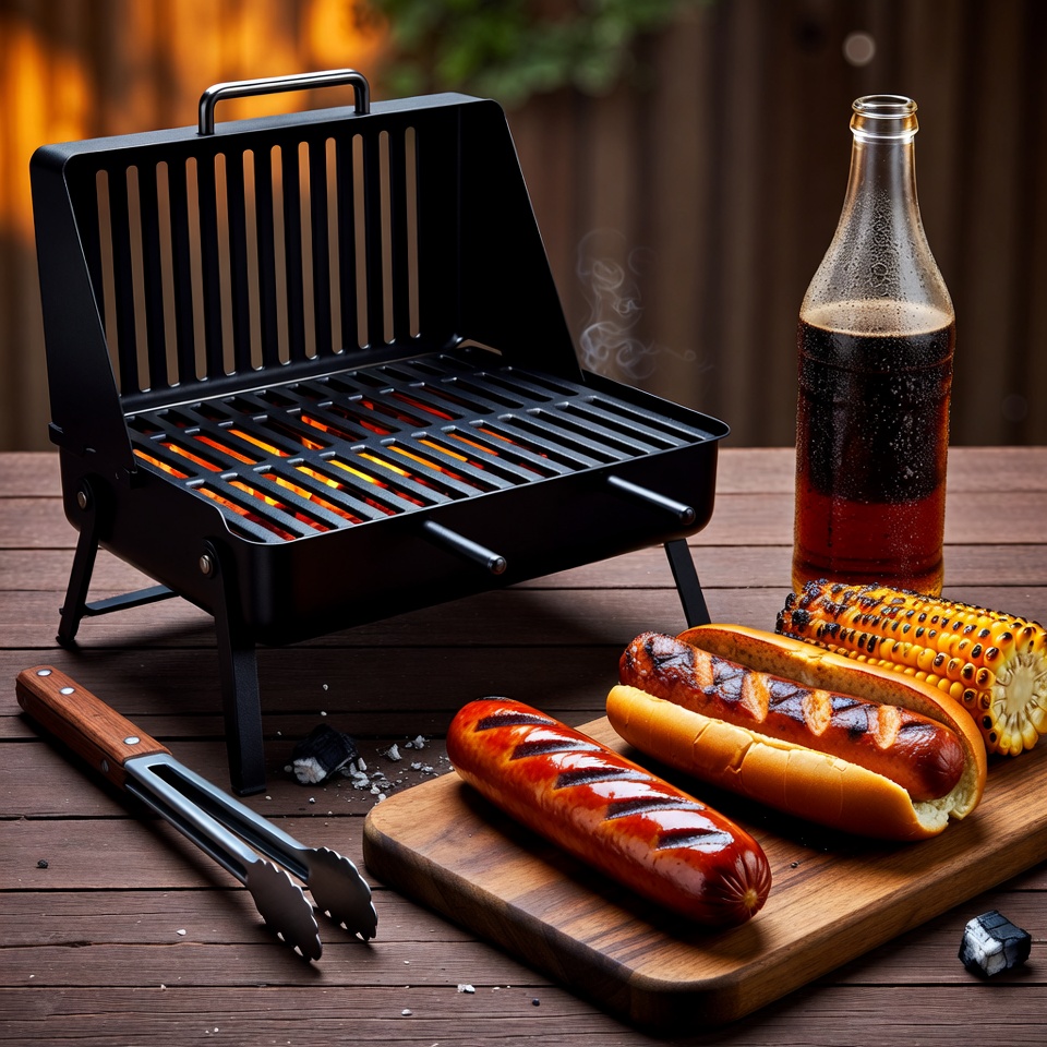 Grilled Sausages on Portable BBQ Grill Grilled Sausages on Portable BBQ Grill