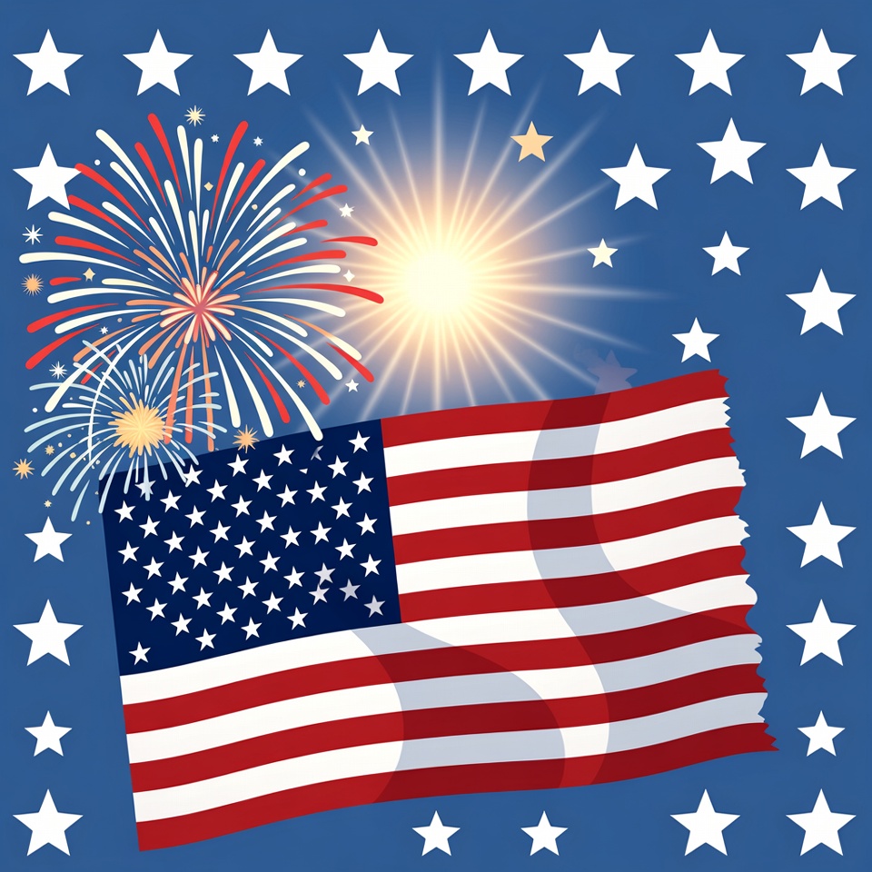 American Flag with Fireworks and Stars American Flag with Fireworks and Stars