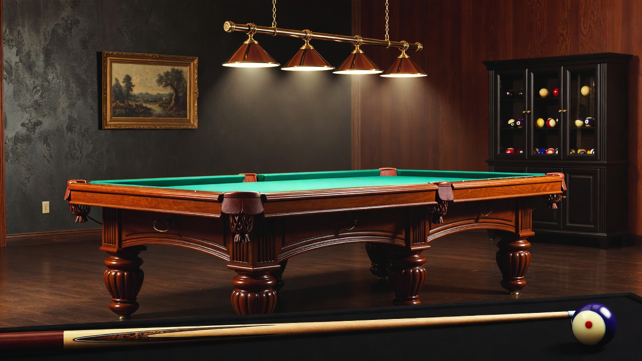 Wooden Pool Table with Cue and Ball Wooden Pool Table with Cue and Ball