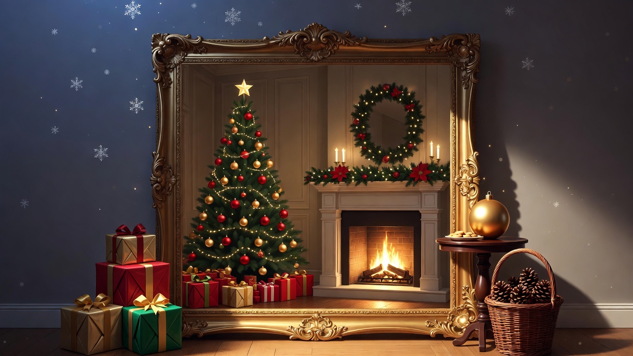 Christmas Tree by Ornate Fireplace Christmas Tree by Ornate Fireplace