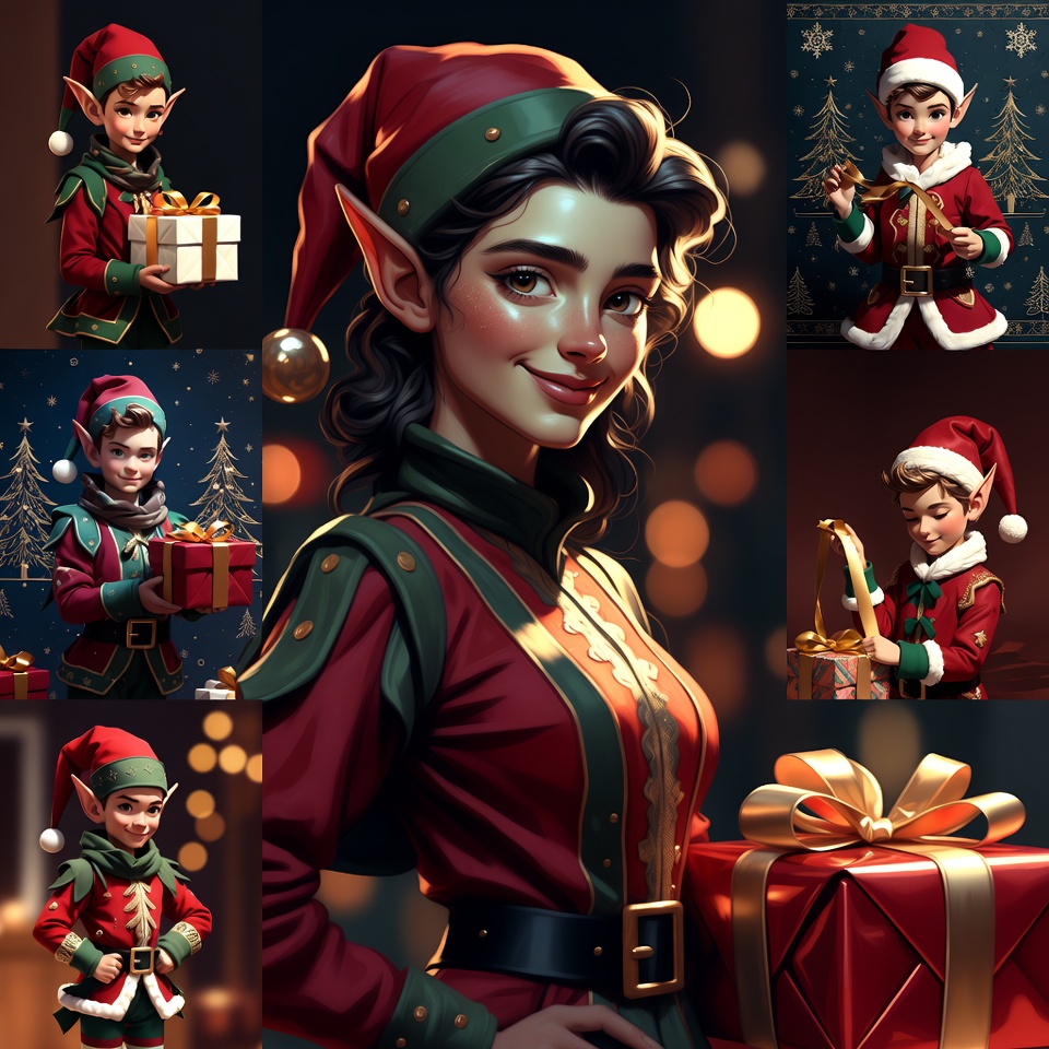 Beautiful Female Elf Holding Christmas Gifts Beautiful Female Elf Holding Christmas Gifts