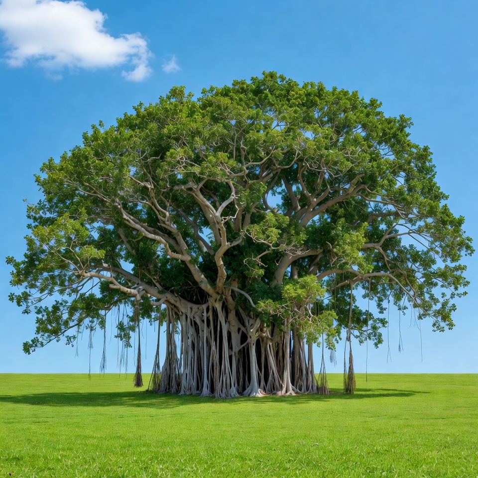 Massive Banyan Tree in Green Field Massive Banyan Tree in Green Field