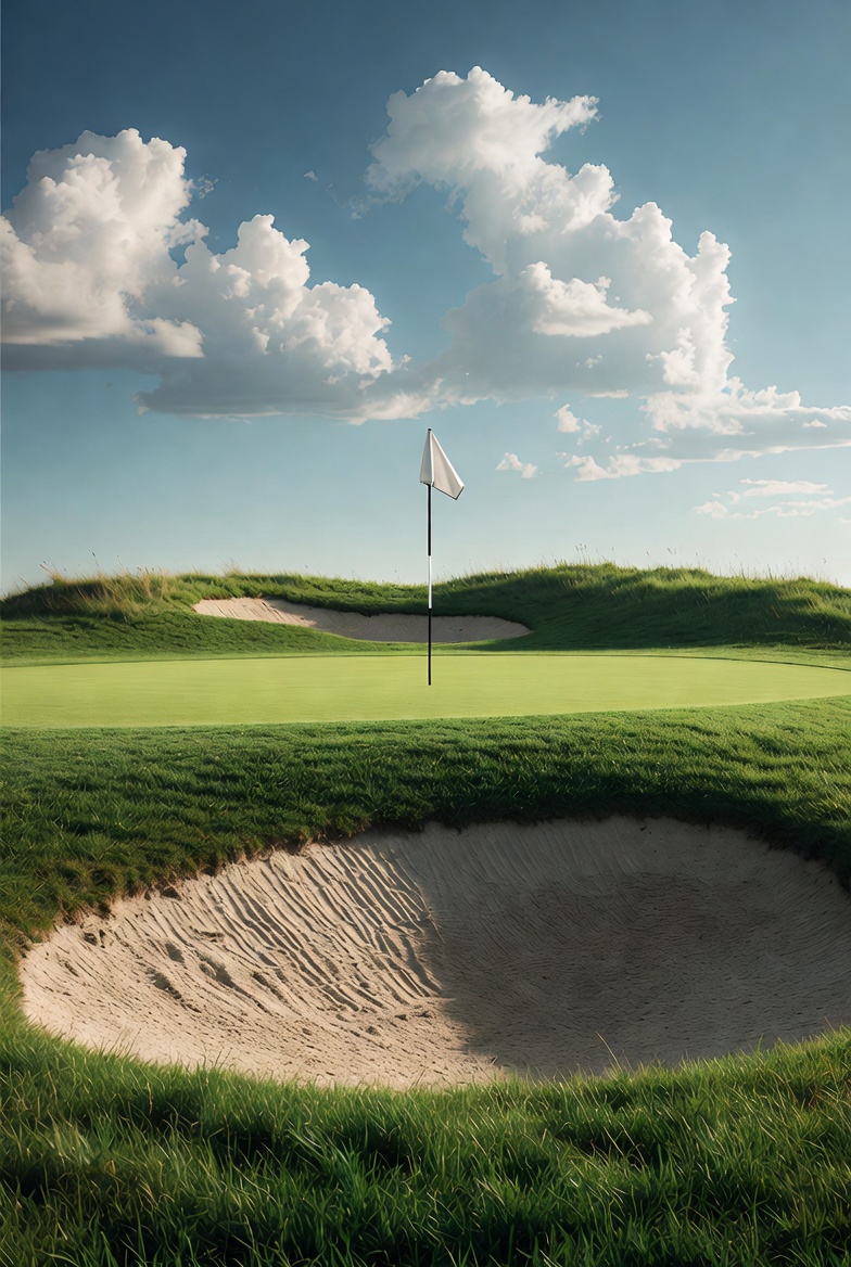 Golf hole with flag and sand bunker Golf hole with flag and sand bunker