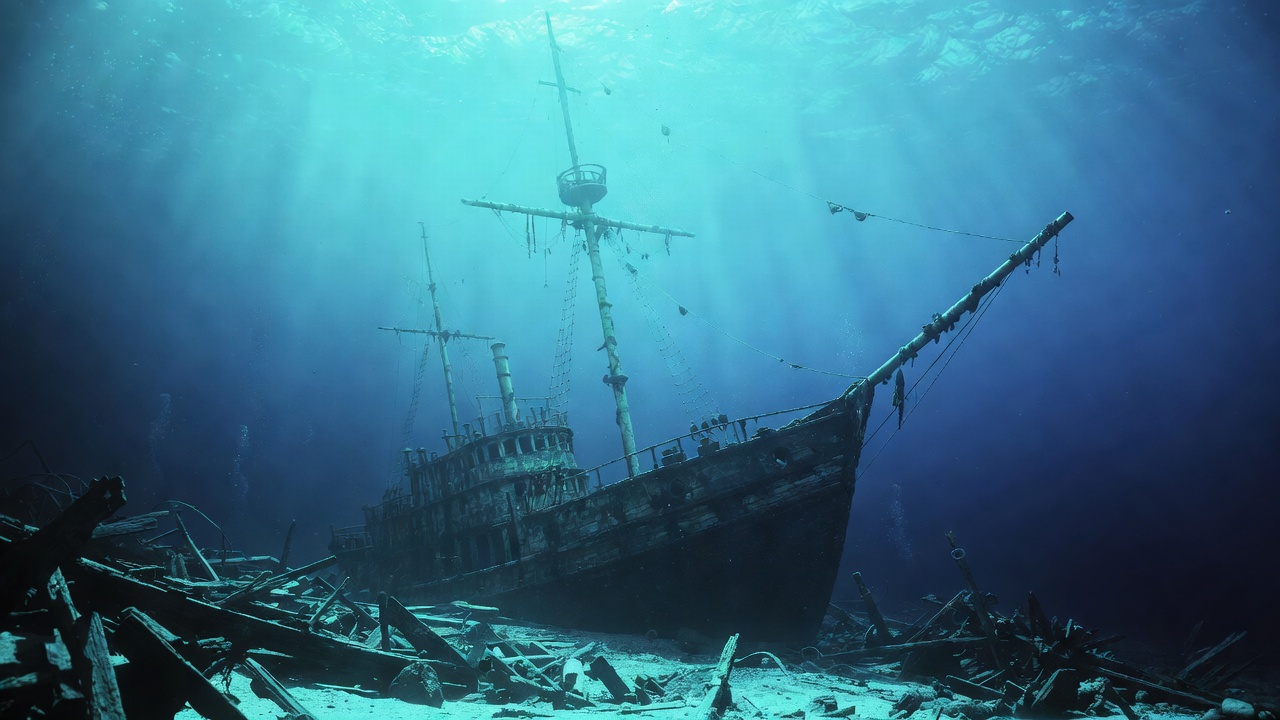 Sunken Shipwreck Underwater Sunken Shipwreck Underwater