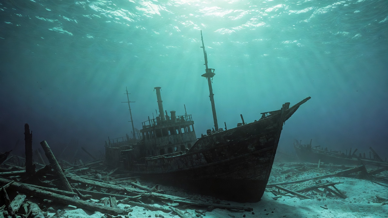 Sunken Shipwreck Underwater Sunken Shipwreck Underwater