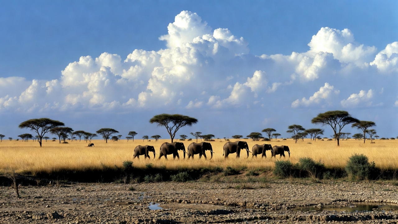 Herd of elephants in savanna Herd of elephants in savanna