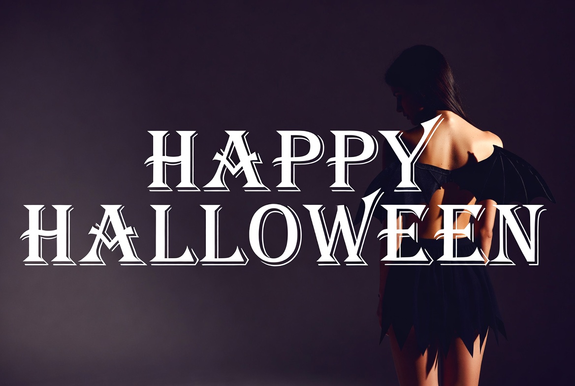 Woman in Bat Wings Happy Halloween Woman in Bat Wings Happy Halloween