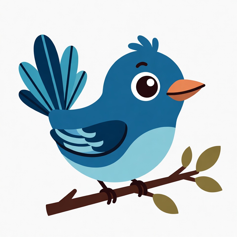Cartoon blue bird on branch Cartoon blue bird on branch