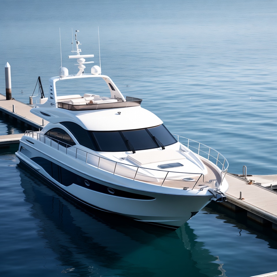 White luxury yacht docked at marina White luxury yacht docked at marina