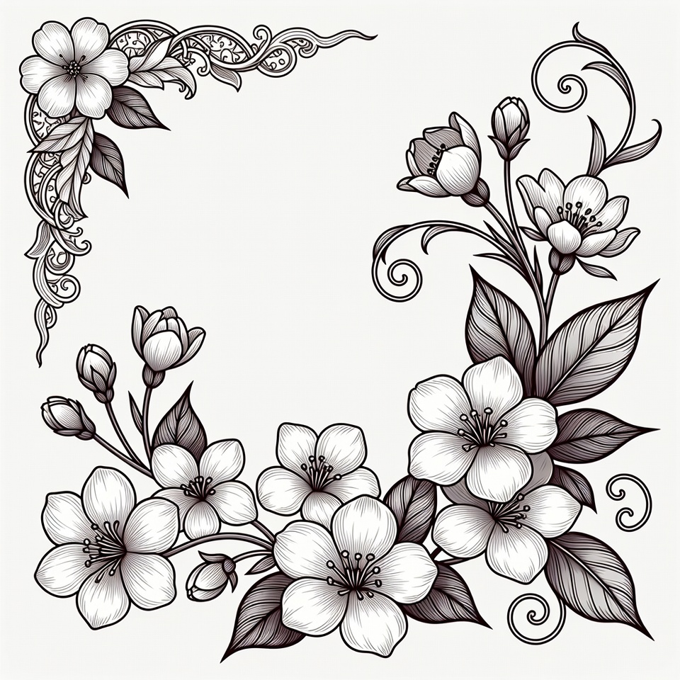 Cherry Blossom Floral Corner Border Cherry Blossom Floral Corner Border