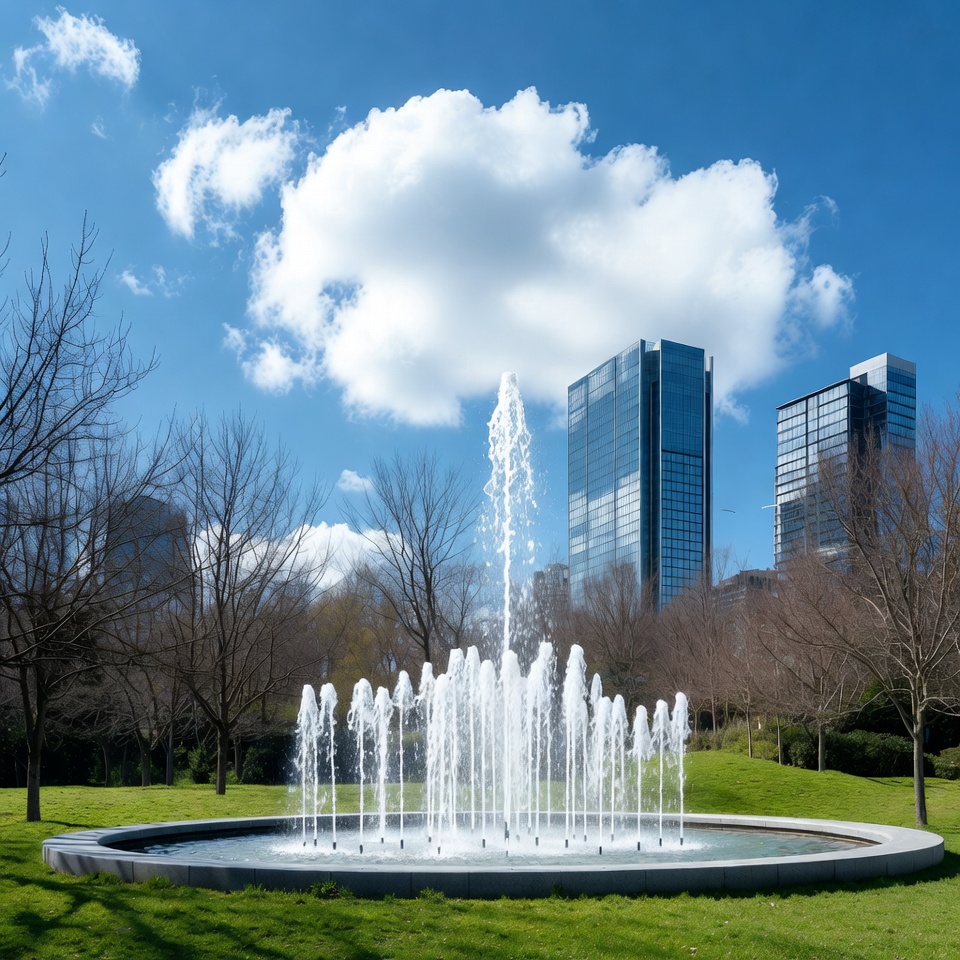 Fountain spraying in urban park Fountain spraying in urban park