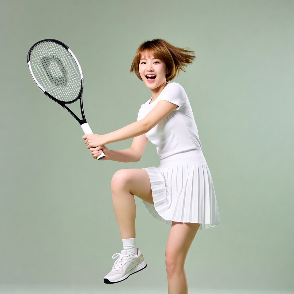 Asian woman swinging tennis racket Asian woman swinging tennis racket