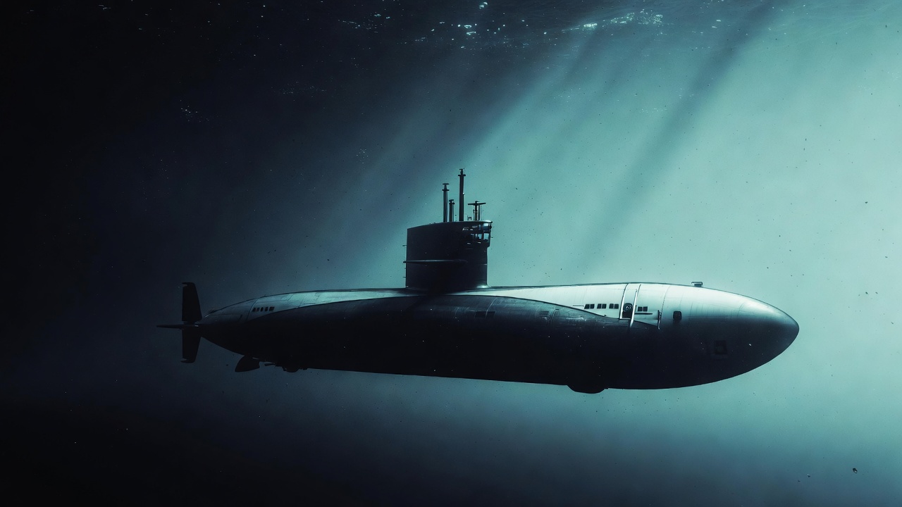 Submarine Underwater in Dark Ocean Submarine Underwater in Dark Ocean