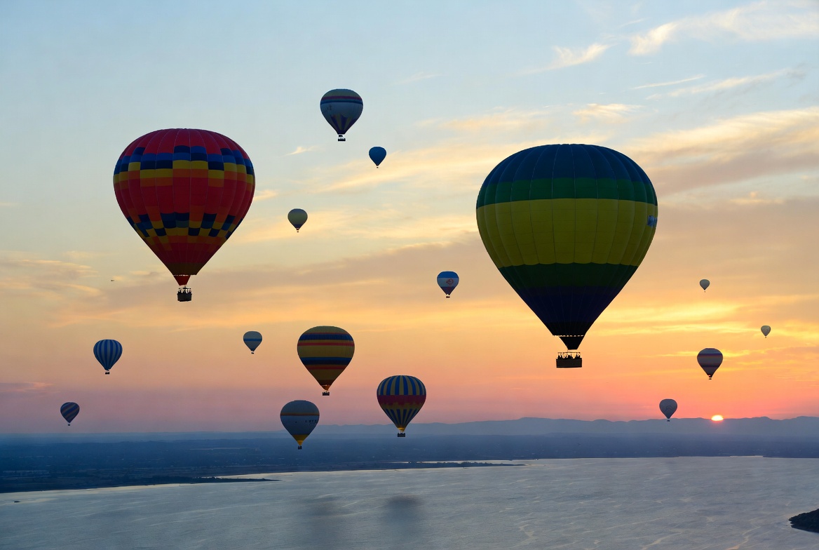 Colorful Hot Air Balloons at Sunset Colorful Hot Air Balloons at Sunset
