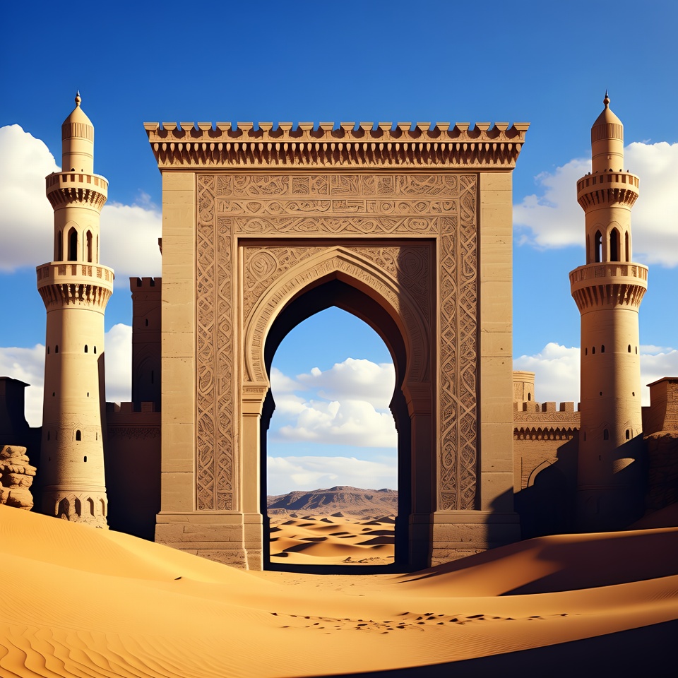 Grand Islamic Archway in Desert Grand Islamic Archway in Desert