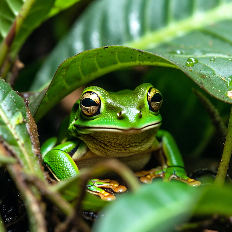 Green tree frog on leaves Green tree frog on leaves