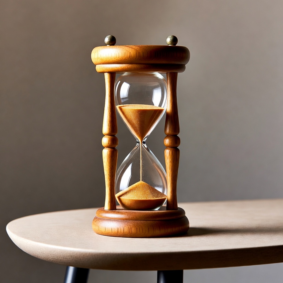 Wooden hourglass on table Wooden hourglass on table