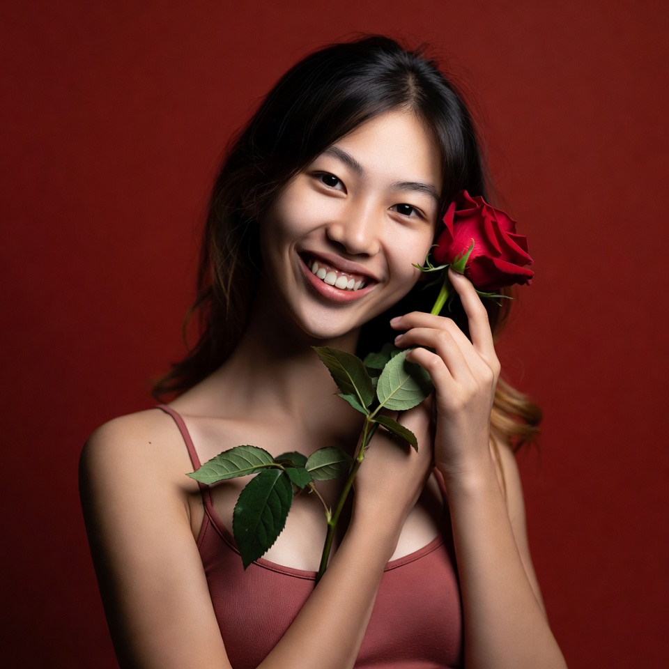 Asian woman holding red rose Asian woman holding red rose