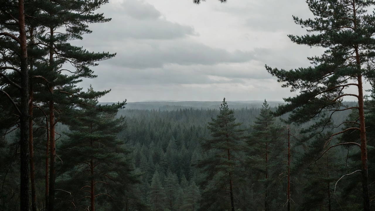 Pine Forest Under Cloudy Sky Pine Forest Under Cloudy Sky