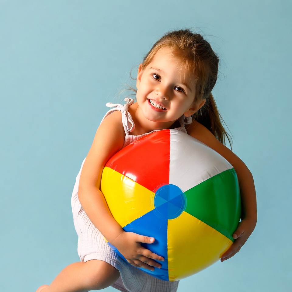 Girl holding colorful beach ball Girl holding colorful beach ball