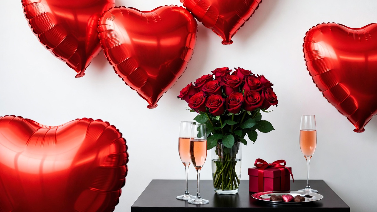 Red Heart Balloons Roses Champagne Red Heart Balloons Roses Champagne