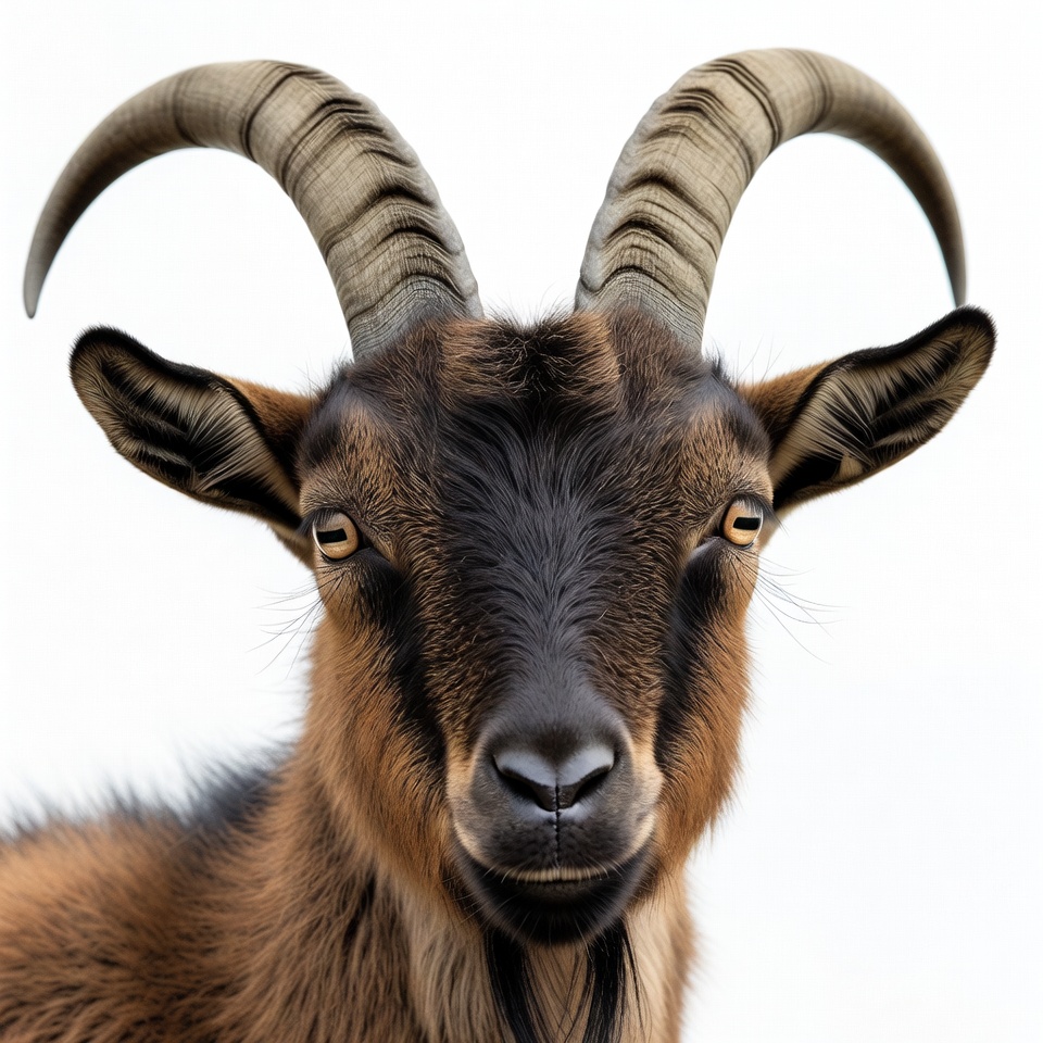 Goat with large curved horns Goat with large curved horns