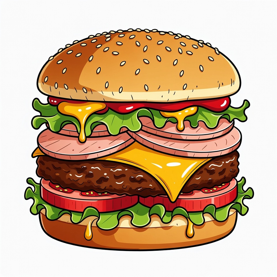 Illustrated Double Cheeseburger with Toppings Illustrated Double Cheeseburger with Toppings