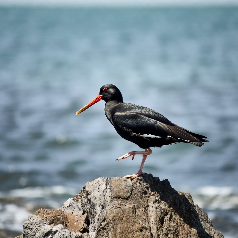 Black Oystercatcher on rocky shore Black Oystercatcher on rocky shore