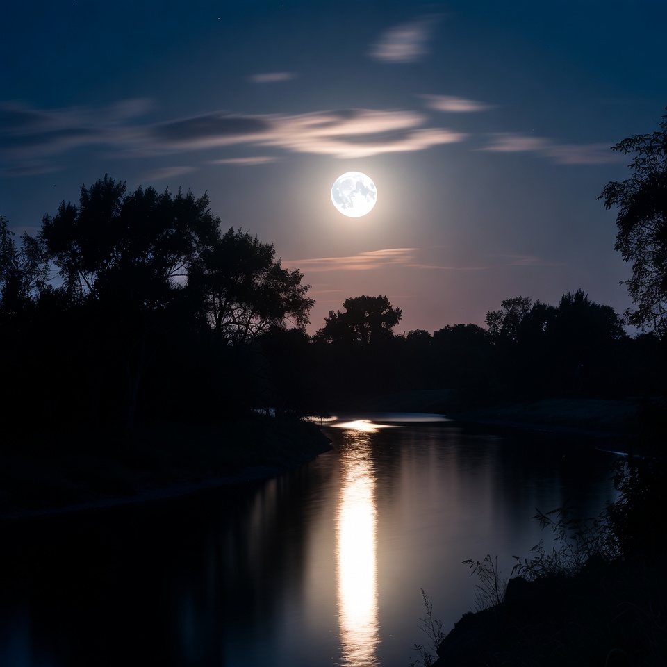Full Moon Reflecting on River Full Moon Reflecting on River