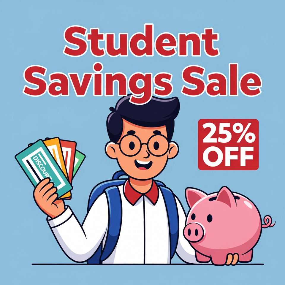 Student Savings Sale with Boy and Piggy Bank Student Savings Sale with Boy and Piggy Bank