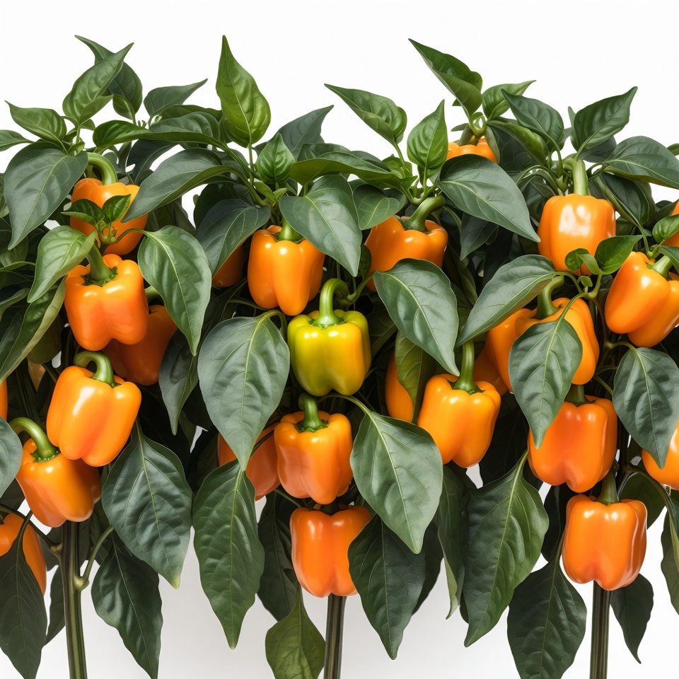 Orange bell peppers on plants Orange bell peppers on plants