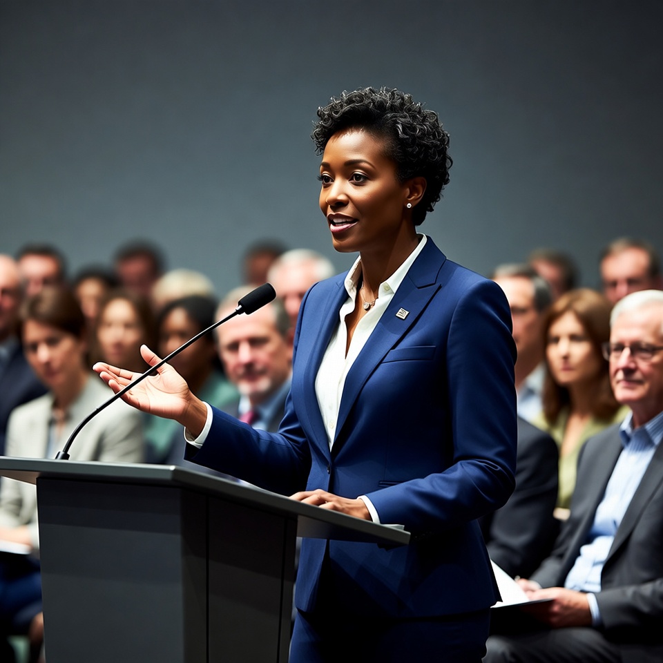 African-American woman speaking at podium African-American woman speaking at podium