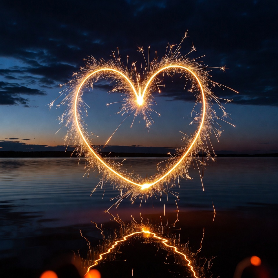 Sparkler Heart over Lake at Night Sparkler Heart over Lake at Night