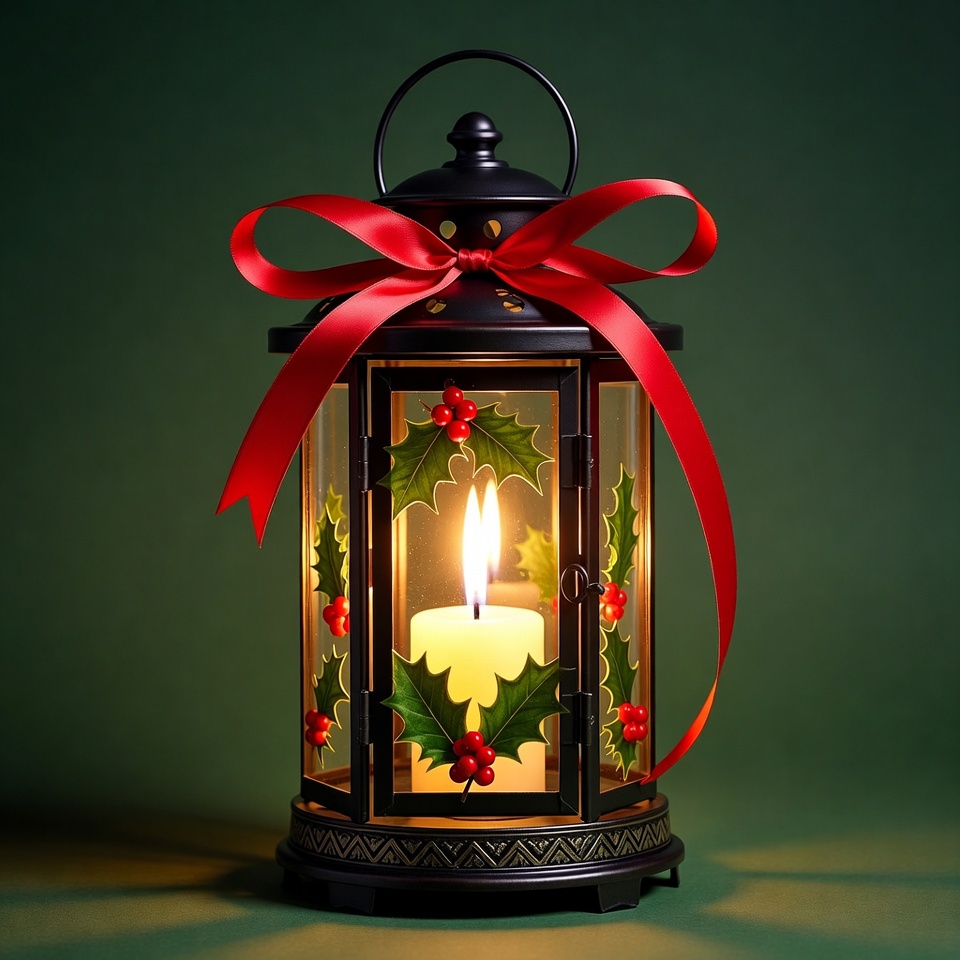 Christmas Lantern with Candle and Holly Christmas Lantern with Candle and Holly