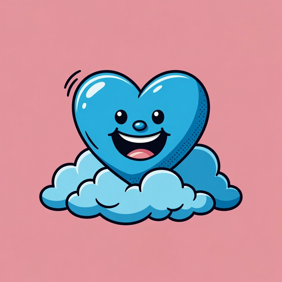 Smiling Blue Heart on Cloud Smiling Blue Heart on Cloud