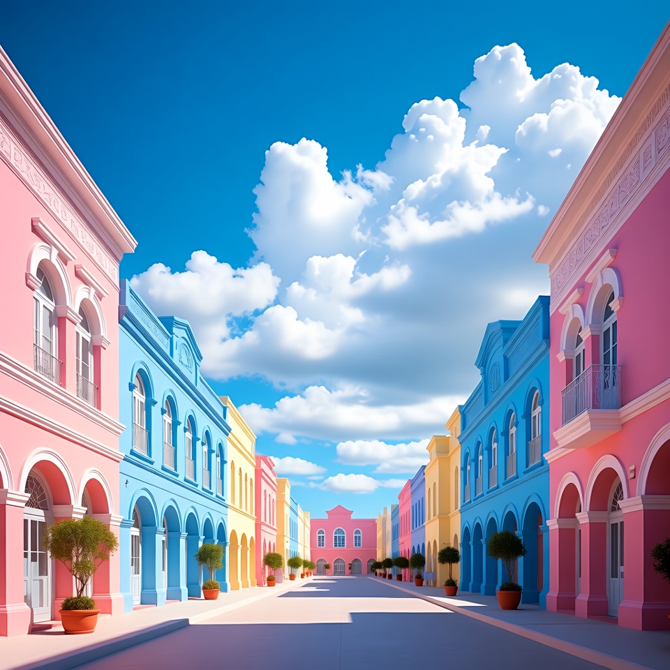 Colorful Pastel Street with Blue Sky Colorful Pastel Street with Blue Sky