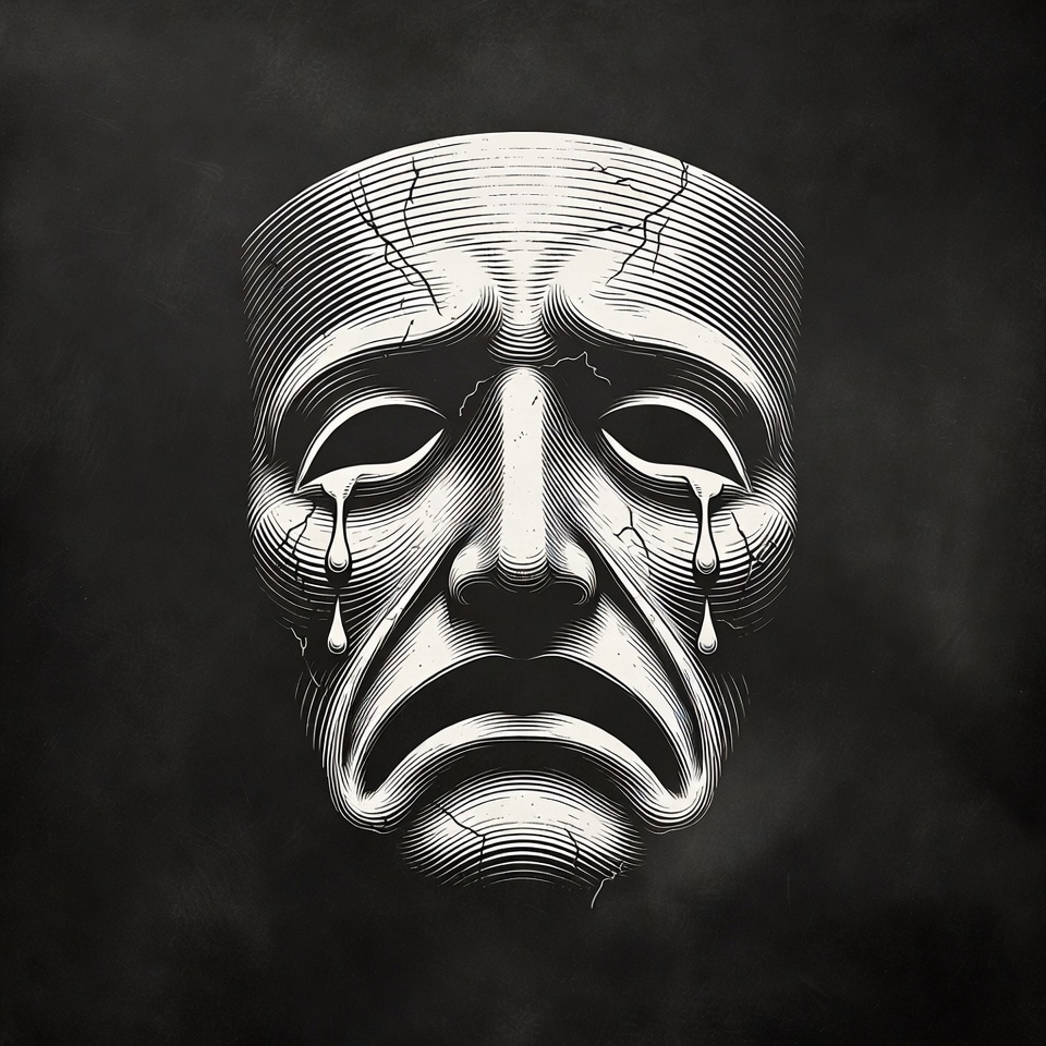 Crying Tragedy Mask Illustration Crying Tragedy Mask Illustration