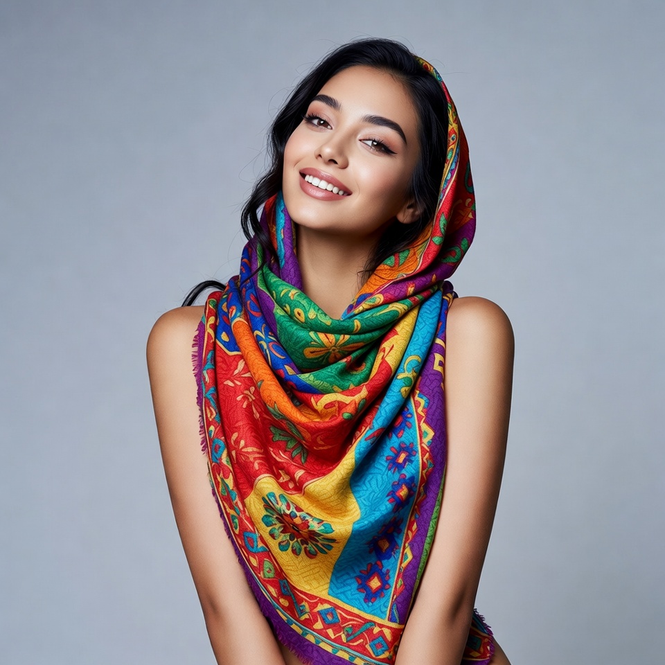 Asian woman in colorful headscarf Asian woman in colorful headscarf