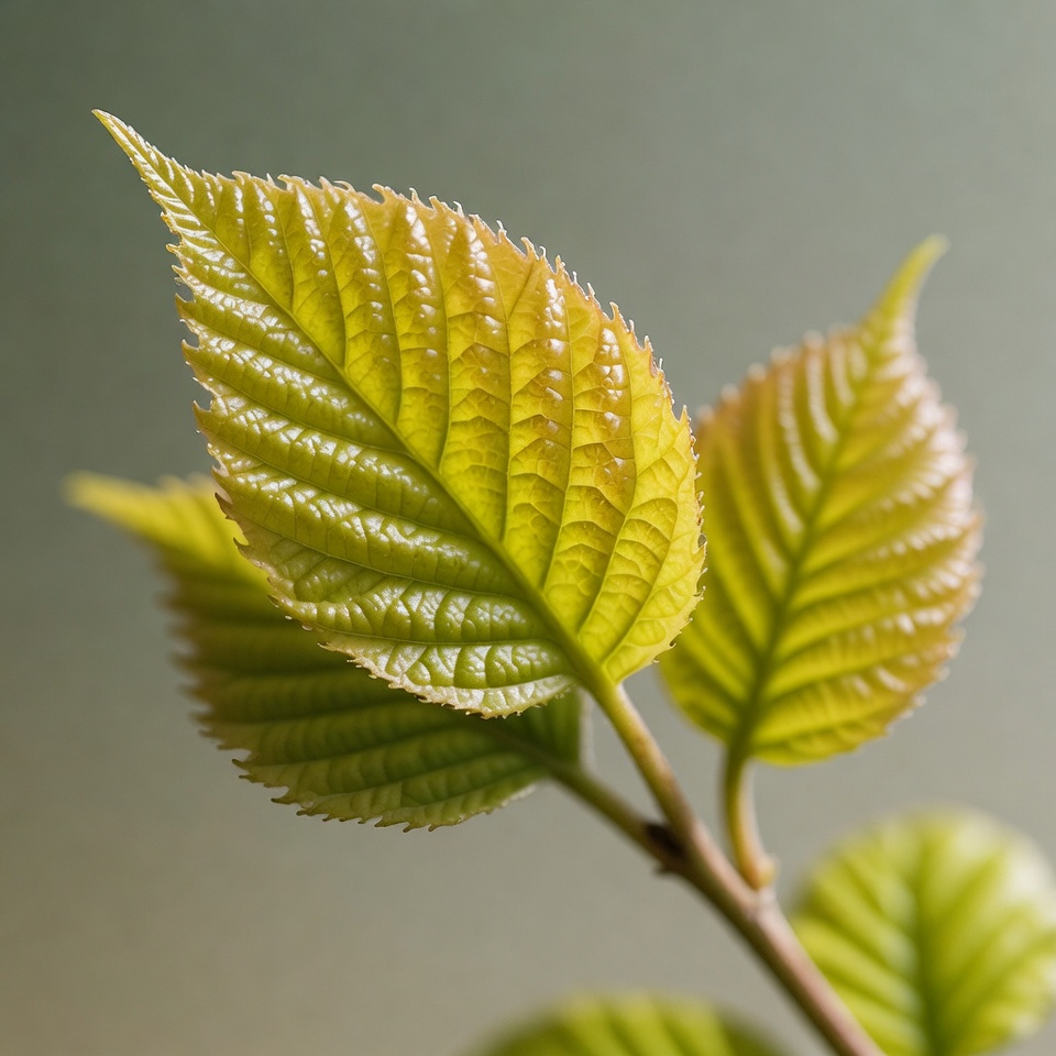 Fresh Green Birch Leaves on Stem Fresh Green Birch Leaves on Stem